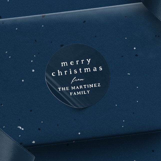 Sticker Rond Joyeux Noël simple rustique bleu marine vacances (Créateur téléchargé)