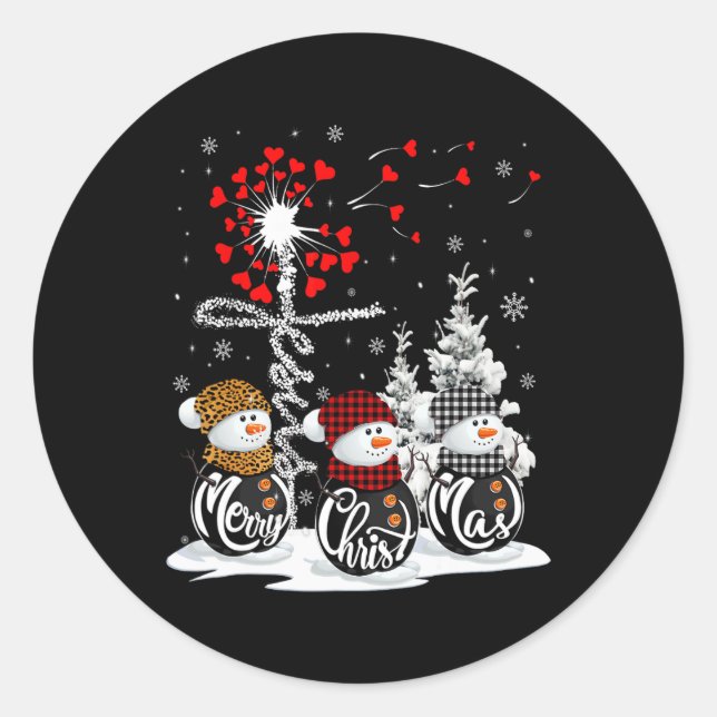 Sticker Rond Joyeux Noël Snowman Leopard Buffalo Red Plaid (Devant)