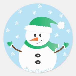 Sticker Rond Joyeux Noël Snowman Snowflakes