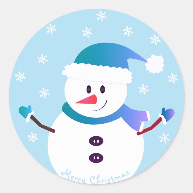 Sticker Rond Joyeux Noël Snowman Snowflakes (Devant)