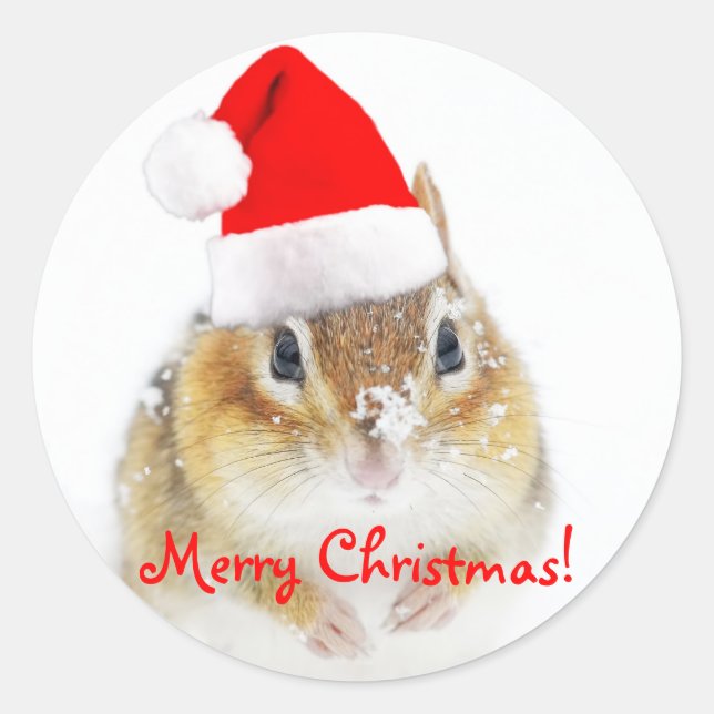Sticker Rond Joyeux Noël Snowy Père Noël Chipmunk (Devant)