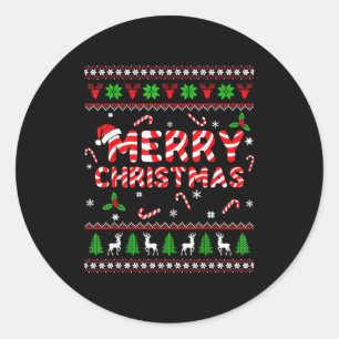 Sticker Rond Joyeux Noël Sweat Ugly Cane à Sucre Hommes Femmes 