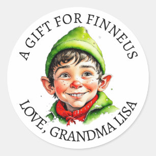 Sticker Rond Joyeux Noël Tags Cadeau Vintage Petit Garçon