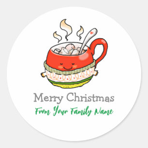 Sticker Rond Joyeux Noël (tasse de cacao cosy) Classique Round