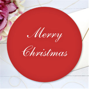 Sticker Rond Joyeux Noël Texte personnalisé Simple Rouge Chic
