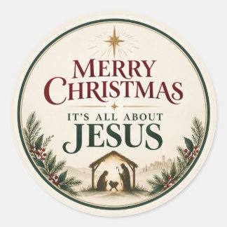 Sticker Rond Joyeux Noël, tout est question de Jésus Élégant