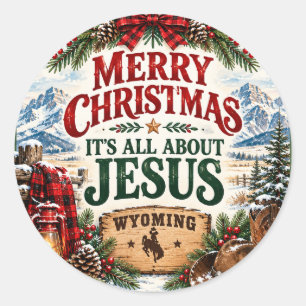 Sticker Rond Joyeux Noël, tout tourne autour de Jésus Wyoming