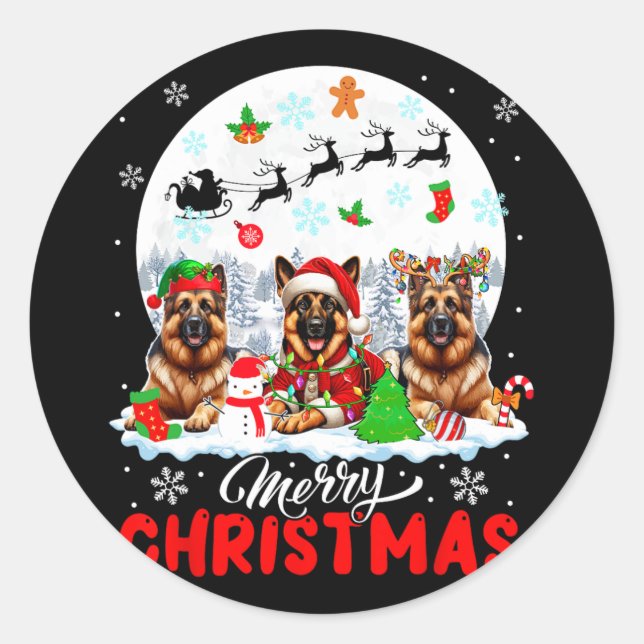 Sticker Rond Joyeux Noël Trois Père Noël Elf Reindeer Allemand  (Devant)