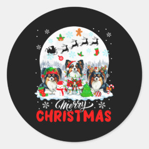 Sticker Rond Joyeux Noël Trois Père Noël Elf Reindeer Papillons
