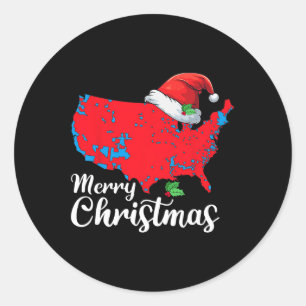 Sticker Rond Joyeux Noël Trump Patriotic Usa Map 2024 Père Noël