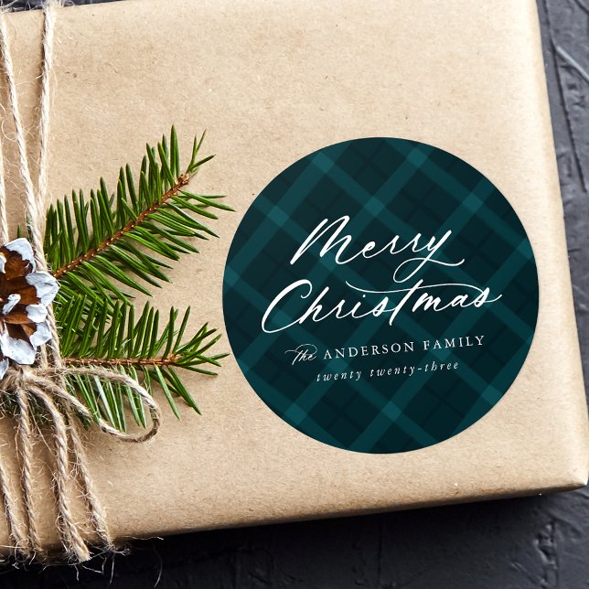 Sticker Rond Joyeux Noël Turquoise Brossé (Créateur téléchargé)