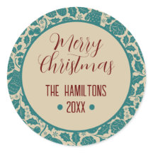 Joyeux Noël Turquoise Floral Personnalisé Nom de f