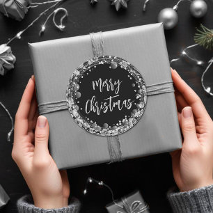 Sticker Rond Joyeux Noël Twinkling Silver Stars