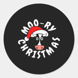 Sticker Rond Joyeux Noël vache drôle de génisse gribouillis