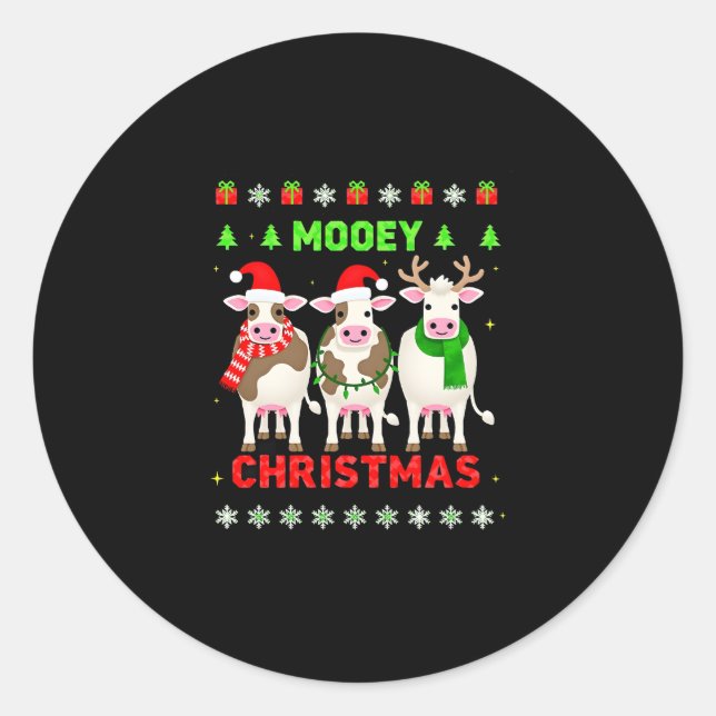 Sticker Rond Joyeux Noël Vache Noël Sweat Ugly Pyjama  (Devant)