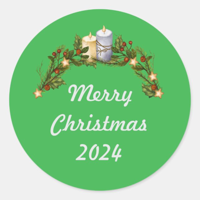 Sticker Rond Joyeux Noël vert 2024 (Devant)