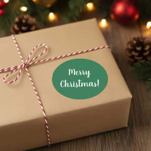 Sticker Rond Joyeux Noël vert & blanc typographie Festival