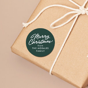 Sticker Rond Joyeux Noël vert décontracté script cadeau de vaca