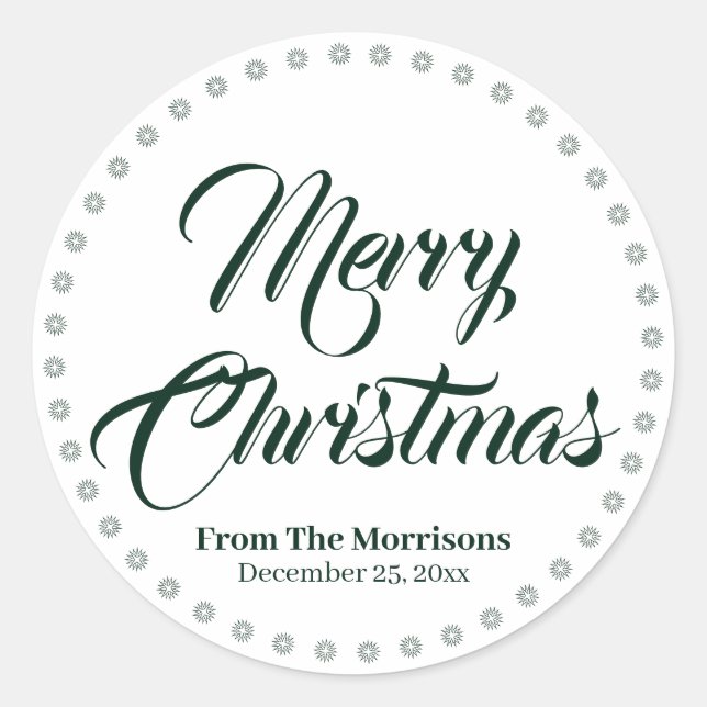 Sticker Rond Joyeux Noël vert foncé script personnalisé (Devant)