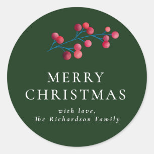 Sticker Rond Joyeux Noël vert personnalisé Famille 