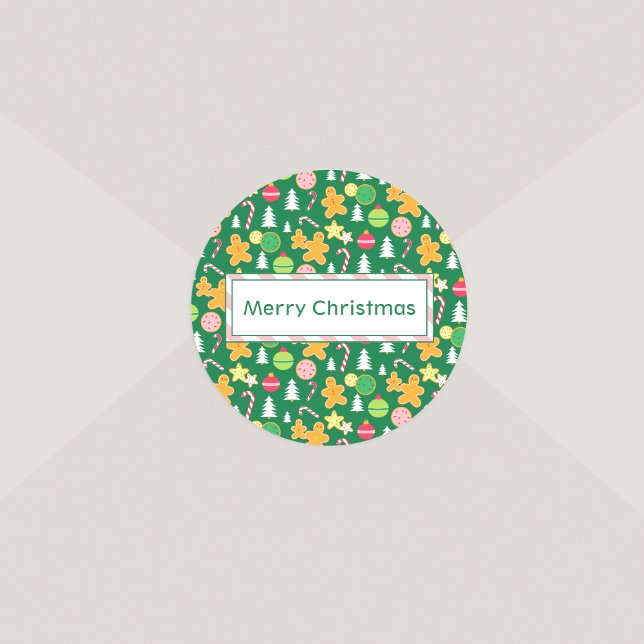 Sticker Rond Joyeux Noël Vert vacances Design à thème (Créateur téléchargé)