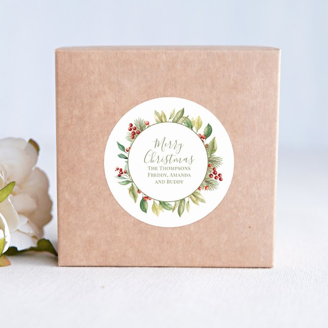 Sticker Rond Joyeux Noël vert Wreath Custom (Créateur téléchargé)