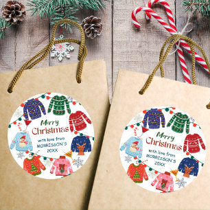 Sticker Rond Joyeux Noël Vilain fête de pull drôle