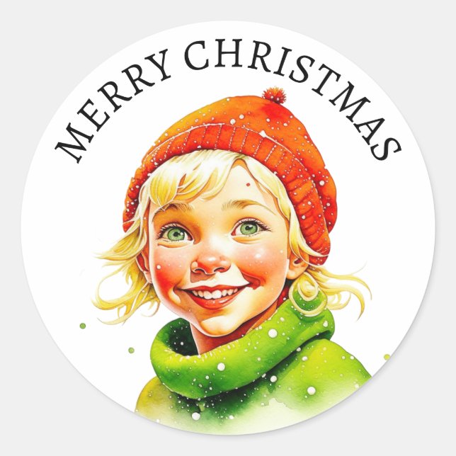 Sticker Rond Joyeux Noël | Vintage Blonde Little Girl (Devant)