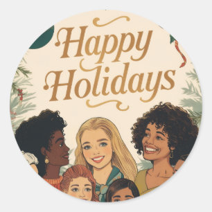 Sticker Rond Joyeux Noël Vintage Famille Message Nouvel An