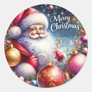 Sticker Rond Joyeux Noël Vintage Père Noël