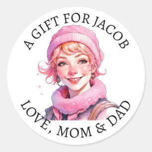 Sticker Rond Joyeux Noël   Vintage Petit Elfe - De et vers