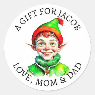 Sticker Rond Joyeux Noël   Vintage Petit Elfe - De et vers