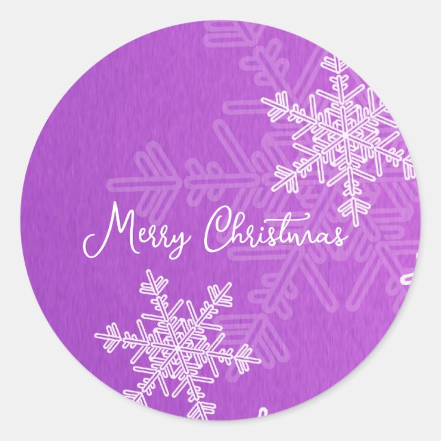 Sticker Rond Joyeux Noël violet blanc flocon de neige minimalis (Devant)