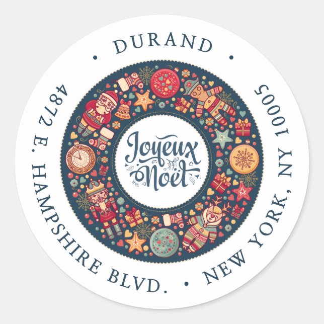 Sticker Rond Joyeux Noel Wreath Adresse de retour (Devant)