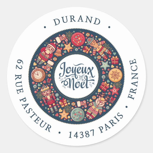 Sticker Rond Joyeux Noel Wreath Adresse de retour (Devant)