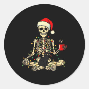Sticker Rond Joyeux Noël Xmas Crâne Squelette Drôle Corresponda
