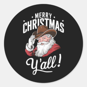 Sticker Rond Joyeux Noël Y'all Country Cowboy Père Noël