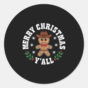 Sticker Rond Joyeux Noël Yall Gingerbread Cowboy Howdy West