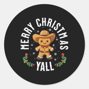 Sticker Rond Joyeux Noël Yall Gingerbread Cowboy Western