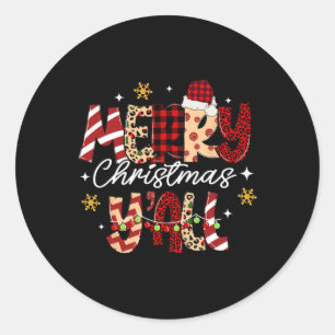 Sticker Rond Joyeux Noël Y'all Noël Noël Noël Noël Hommes Femme