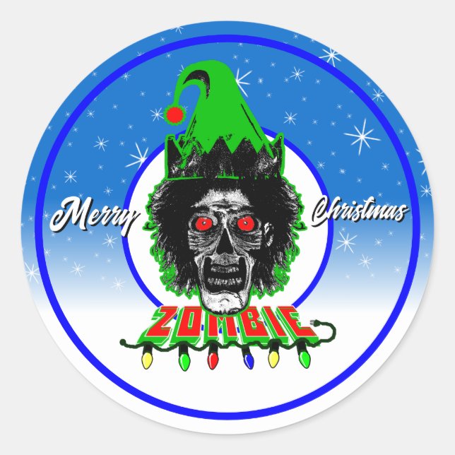 Sticker Rond Joyeux Noël Zombie Script Blanc (Devant)