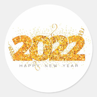 Sticker Rond Joyeux Nouvel An 2022 Design avec nombre rayé