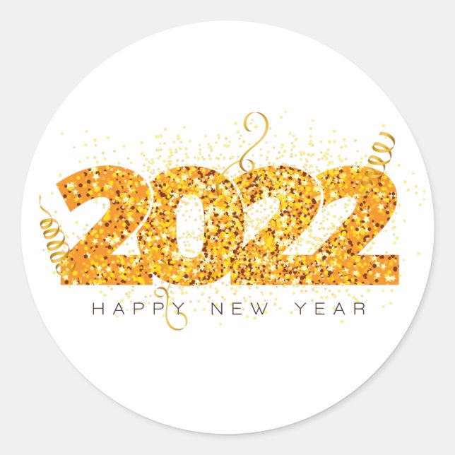 Sticker Rond Joyeux Nouvel An 2022 Design avec nombre rayé (Devant)