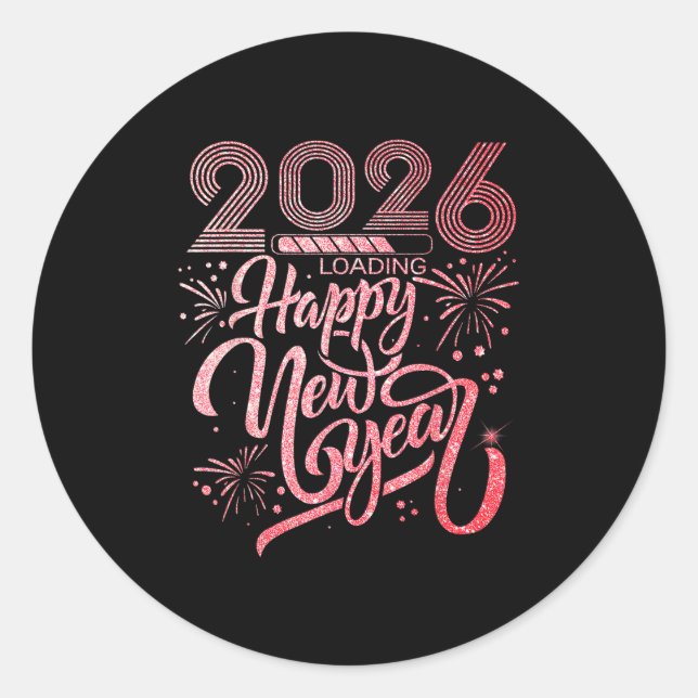 Sticker Rond Joyeux Nouvel An 2026 Chargement de Fireworks Part (Devant)