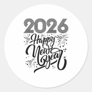 Sticker Rond Joyeux Nouvel An 2026 Feu d'artifice