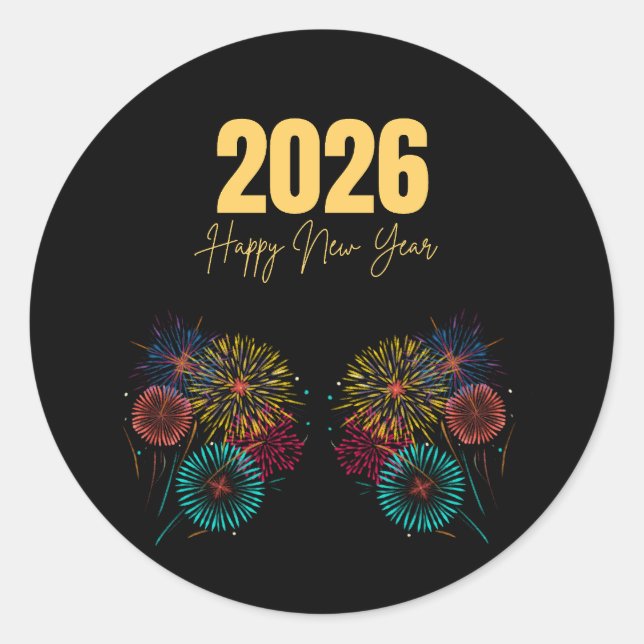 Sticker Rond Joyeux Nouvel An 2026 Feu d'Artifice Célébration (Devant)