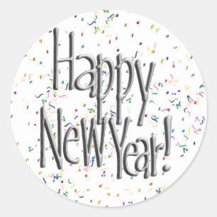Sticker Rond Joyeux Nouvel An Silver Text