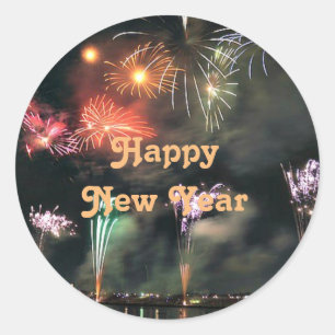Sticker Rond Joyeux Nouvel An, Spectaculaire Feu d'artifice