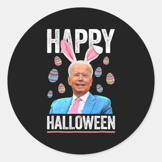 Sticker Rond Joyeux Oeufs Biden Bunny Halloween Fun Biden Pour  (Devant)