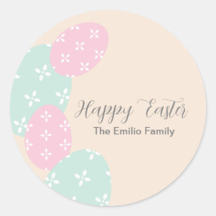 Sticker Rond Joyeux Œufs de Pâques Anniversaire Pastel 